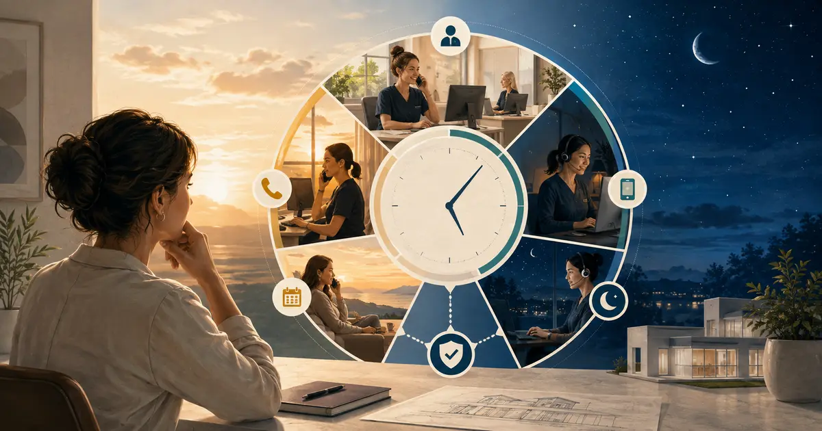 Future dental practice owner divides a full-day answering plan into open, overflow, evening, overnight, weekend, and fallback coverage.