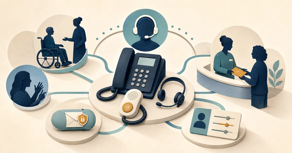 Dental office manager coordinates voice, relay, interpreter, text, portal, and in-person communication paths around documented patient preferences.