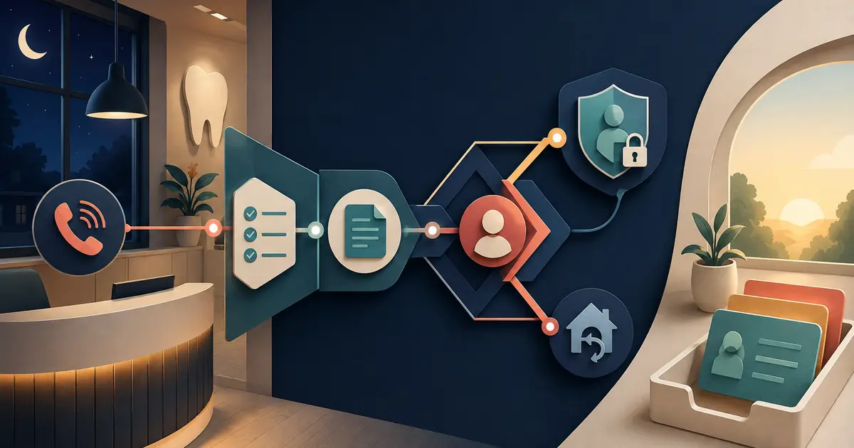 Dental practice owner defines approved facts, request capture, escalation limits, privacy controls, and fallback for an after-hours AI receptionist.