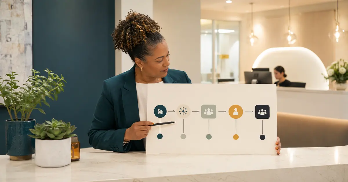Dental office manager maps AI call capture, staff review, callback ownership, and exception handoffs across one front desk workflow.