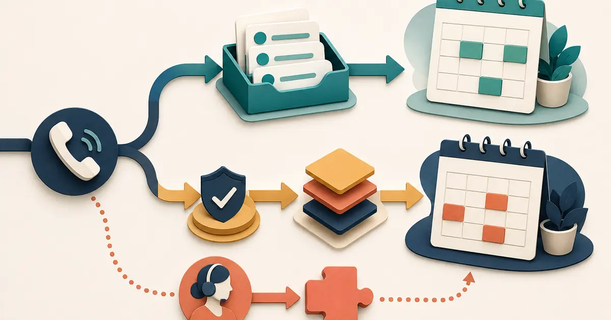 Dental practice owner compares appointment request capture with confirmed booking authority, schedule safeguards, handoffs, and audit records.