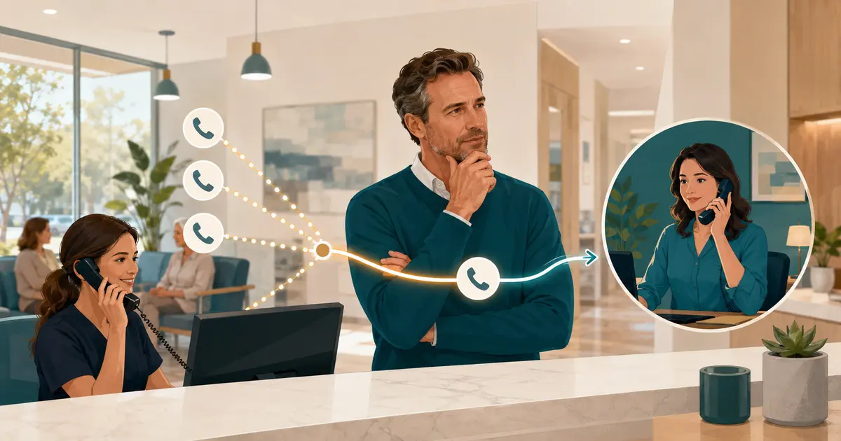 Dental practice owner reviews how several simultaneous calls move from the busy front desk to backup coverage.