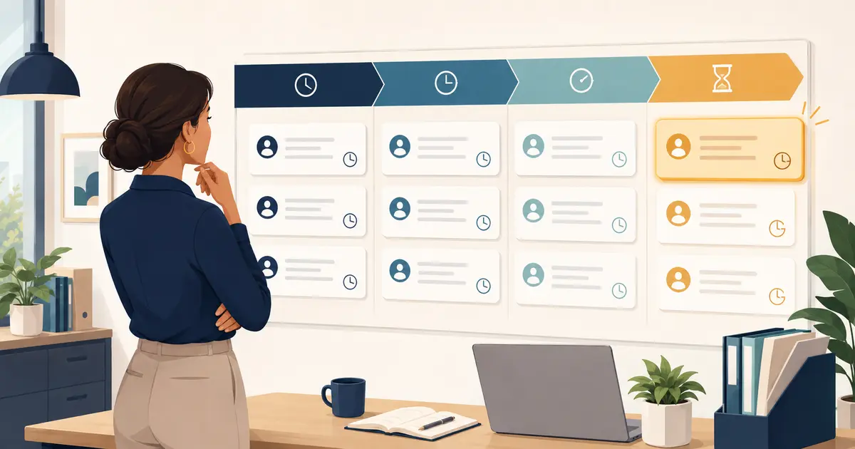 Dental office manager reviews open caller requests arranged in age bands with owners, next actions, and overdue exceptions.