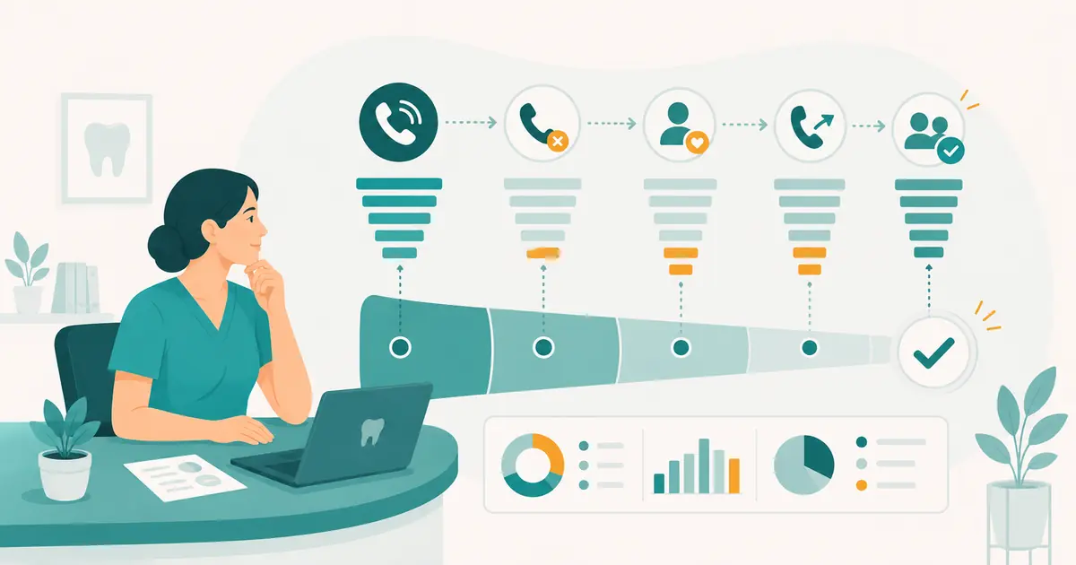 Dental practice owner reviewing a call funnel from incoming calls through missed-call recovery and completed follow-up.