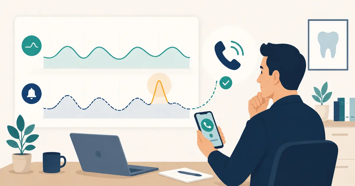 Dental practice owner compares current call volume with weekday and hour baselines before reviewing an anomaly alert.