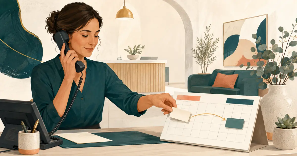 Front desk employee guides a patient request through cancellation, rescheduling, and documented confirmation steps.