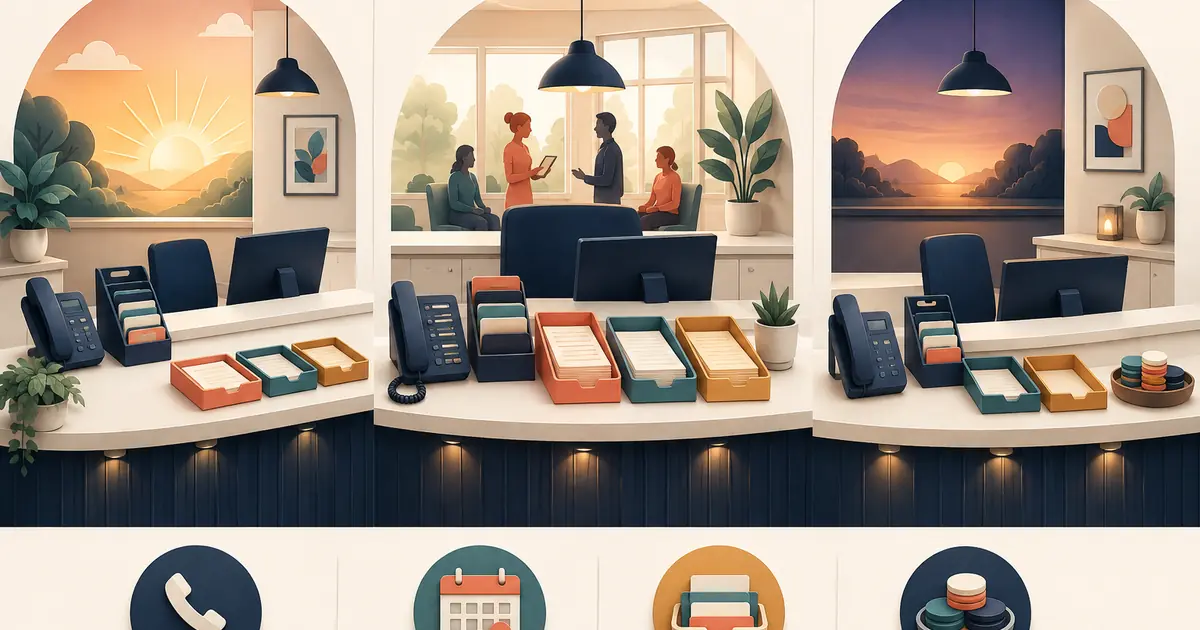 Dental office manager organizes opening, midday, and closing front desk checks for phones, requests, schedule changes, records, and ownership.