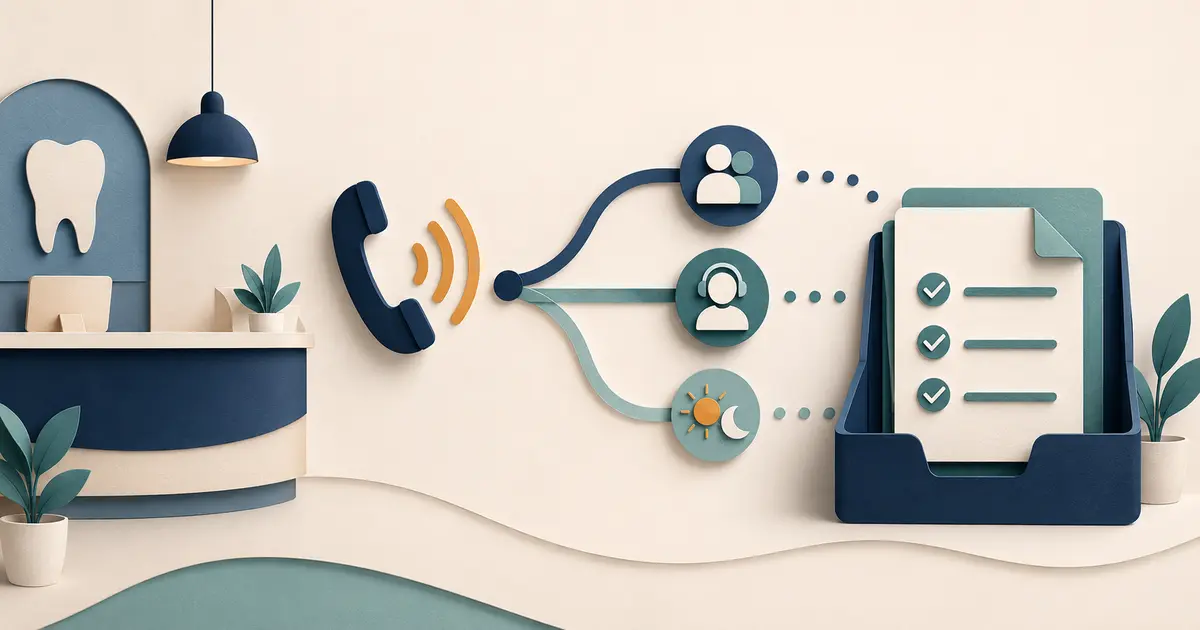 Dental practice owner maps inbound calls from office lines to backup coverage, documented requests, assigned callbacks, and reviewed outcomes.