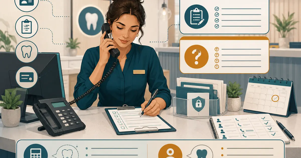 Front desk coordinator compares a payer response with a structured dental benefits verification worksheet.
