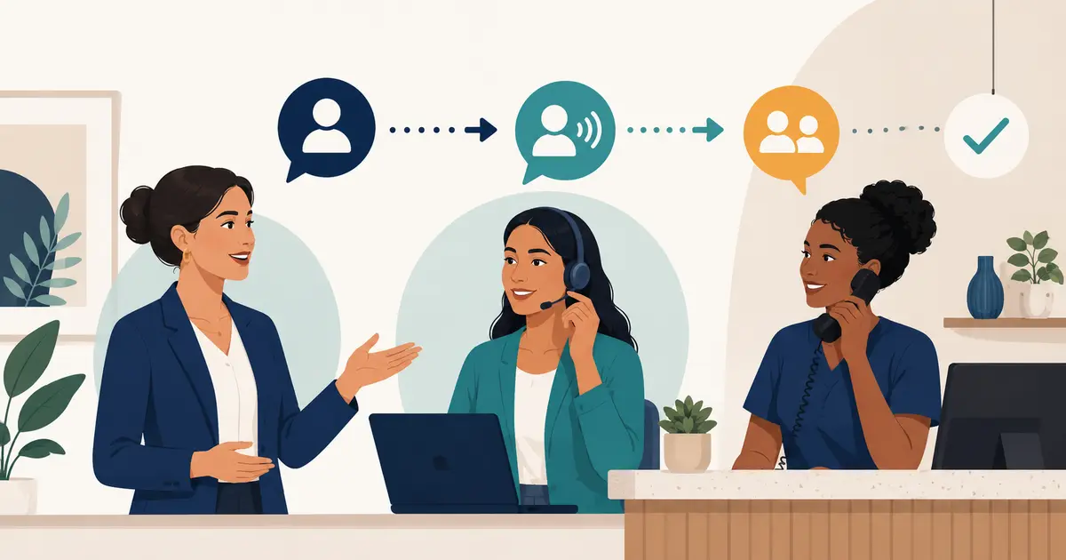 Future dental practice owner maps a respectful handoff from language identification to qualified assistance, confirmation, and follow-up.