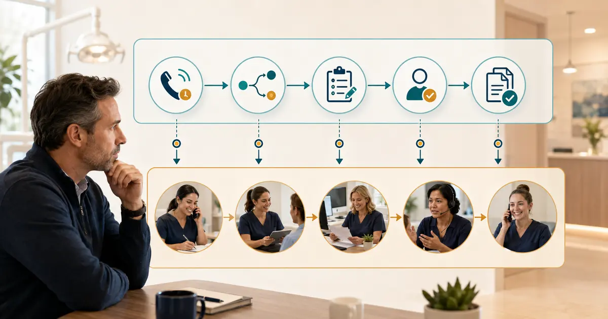 Dental practice owner separates automated call routing, request capture, assignment, and suppression from staff decisions and follow-up.