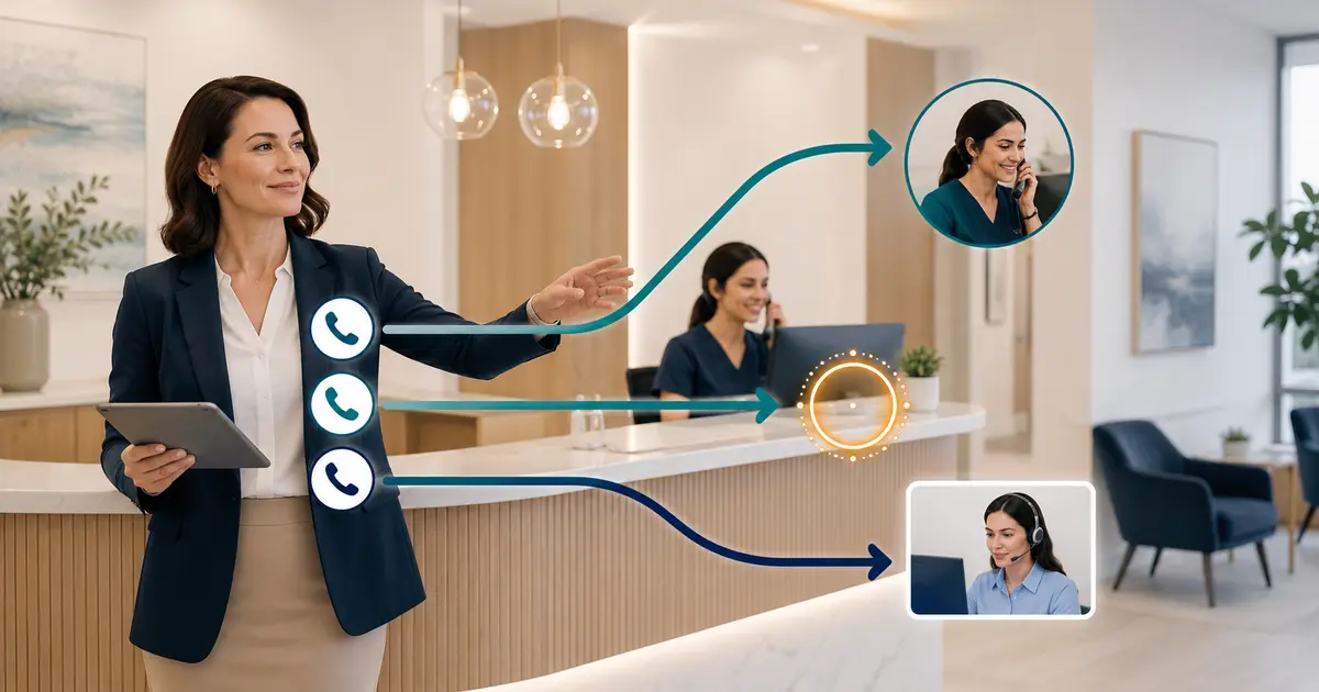Dental office manager directs three simultaneous calls through answer, brief hold, callback, overflow, and owned follow-up paths.