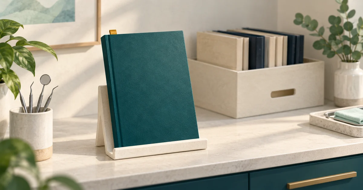 A single approved blank procedure booklet on a stand with older booklets stored separately.