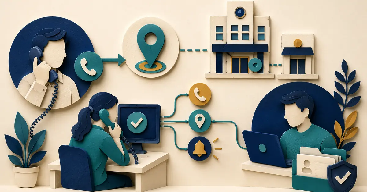 Future dental practice owner verifies emergency dialing, callback number, dispatchable location, notifications, remote endpoints, and test records.