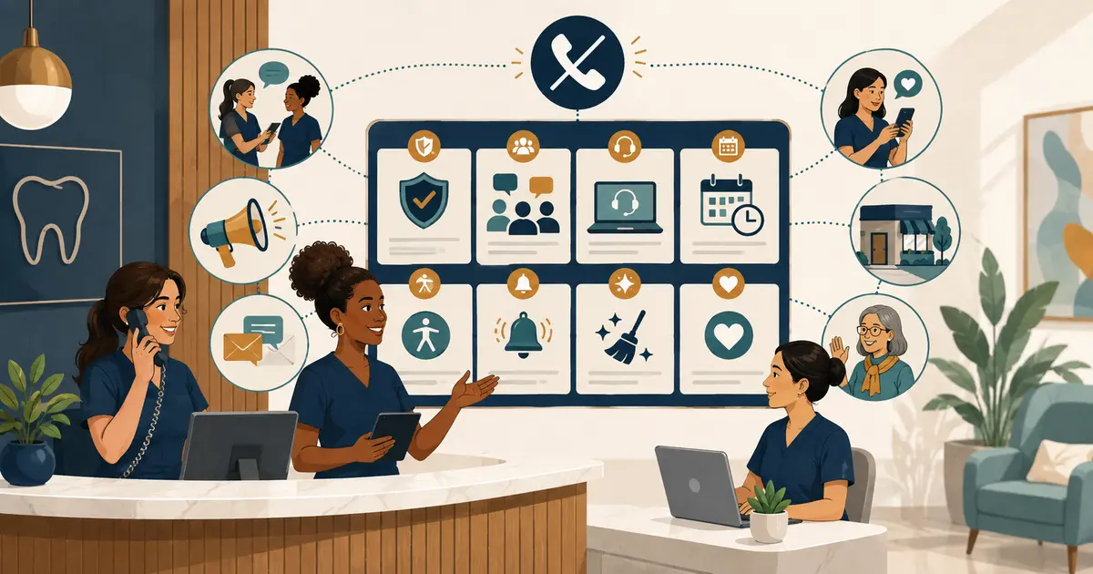 Dental front desk team prepares coordinated phone outage messages, alternate contact instructions, staff updates, and restoration notices.