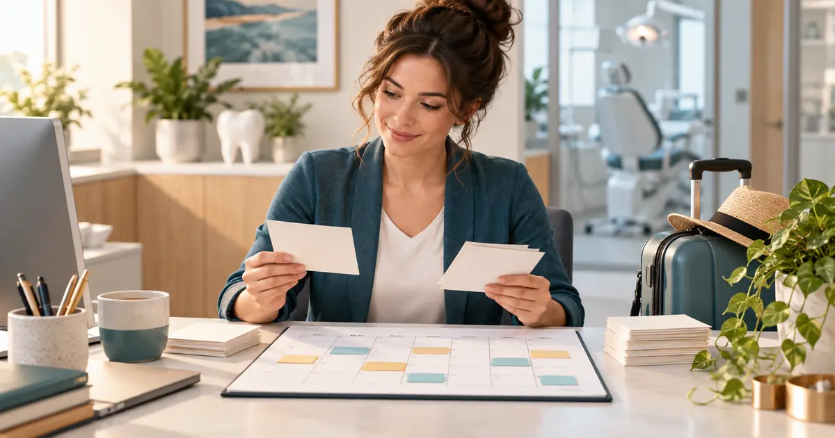 A manager balances leave request cards with a team coverage calendar.