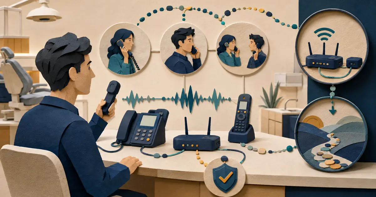 Future dental practice team tests VoIP call quality across wired phones, wireless devices, concurrent network use, and failover.