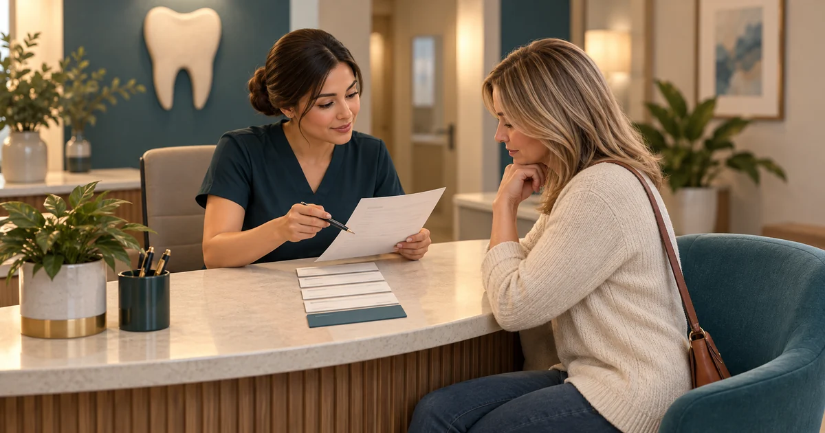 A receptionist explains a statement using transaction strips and a balance tile.