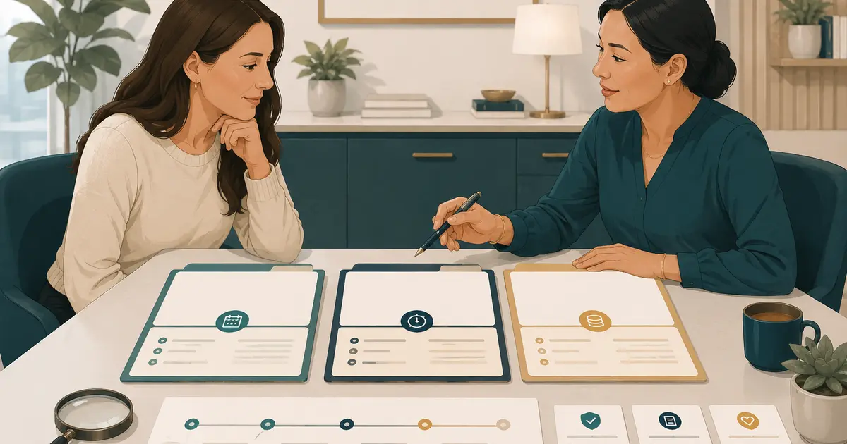 Front desk team compares financing disclosures, patient steps, practice fees, refunds, and complaint support across vendor folders.