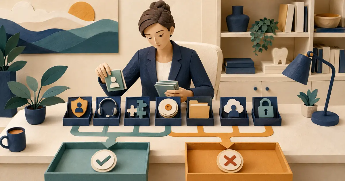 Dental office manager reviews phone-system roles, integrations, recordings, exports, support access, and offboarding evidence.