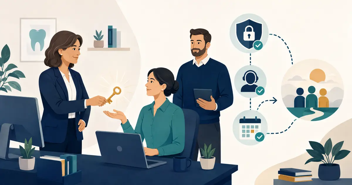 Dental office manager verifies primary and backup phone administrators, recovery custody, provider contacts, and offboarding steps.