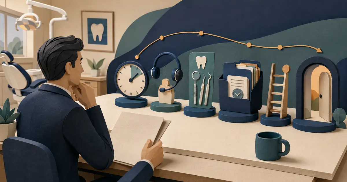 Future dental practice owner reviews phone service levels, restoration targets, evidence, escalation, and exit terms with a vendor.