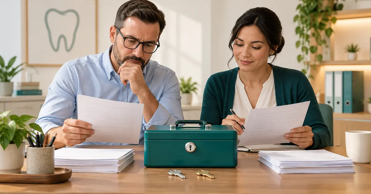 Two authorized reviewers check a locked cashbox and separate payment records.
