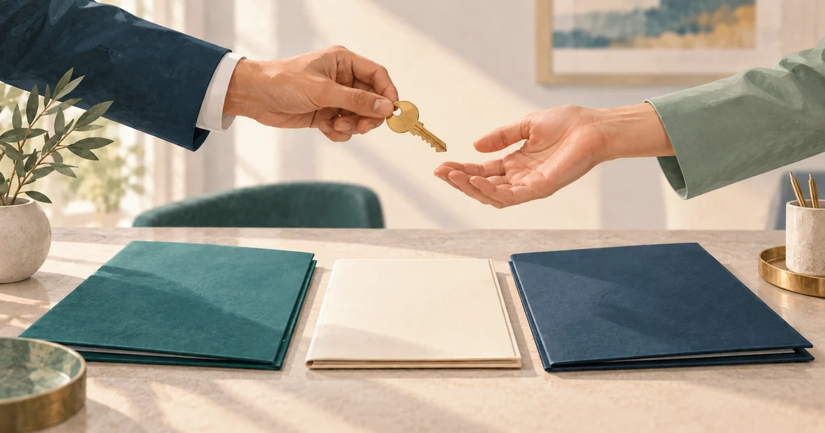A key passing across two separate lease folders with a third consent folder between them.