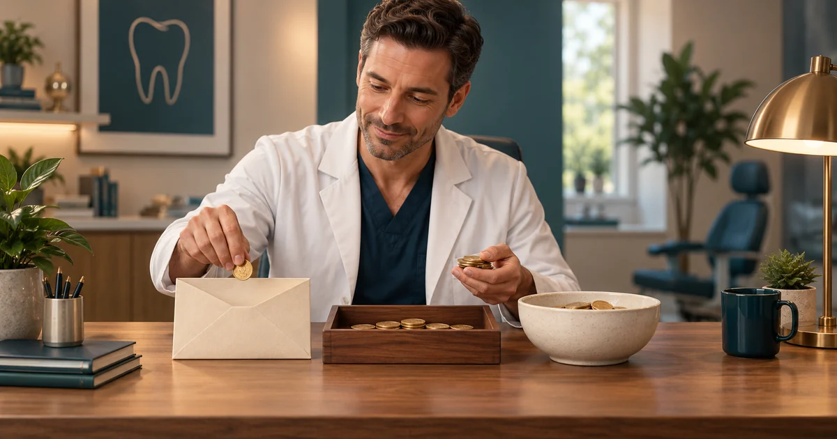 An owner separates coins among an envelope, a tray and a reserve bowl.