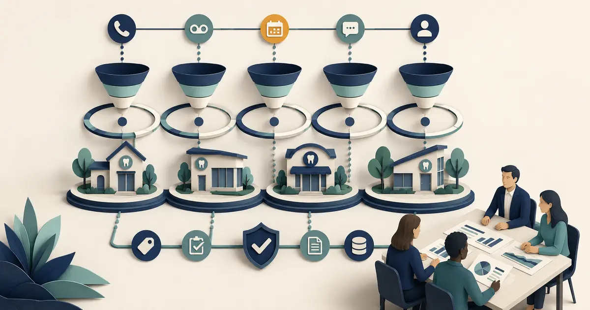 Future DSO owner compares location call funnels using shared event definitions, visible denominators, local context, data-quality checks, and verified outcomes.