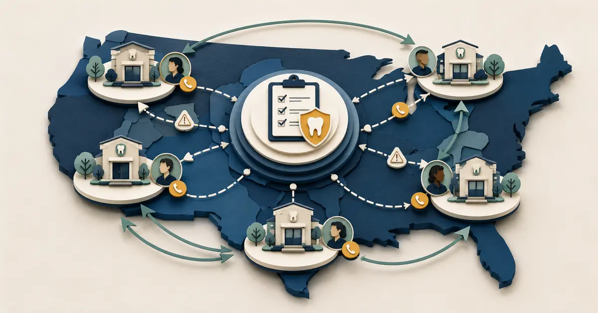 Dental group owner connects shared missed-call standards to location-specific routing, callback owners, exception queues, outcome states, and central review.