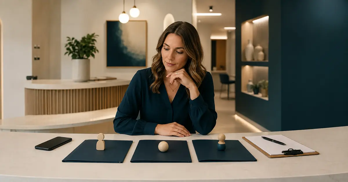 Future practice owner compares answering-service candidates across caller experience, authority, handoff, privacy, price, and fallback criteria.