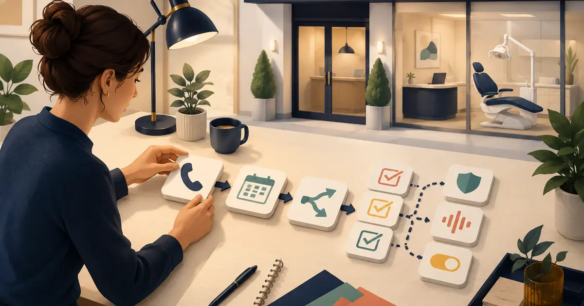 Future dental practice owner prepares phone routing, approved office facts, caller-request fields, staff ownership, and launch tests.