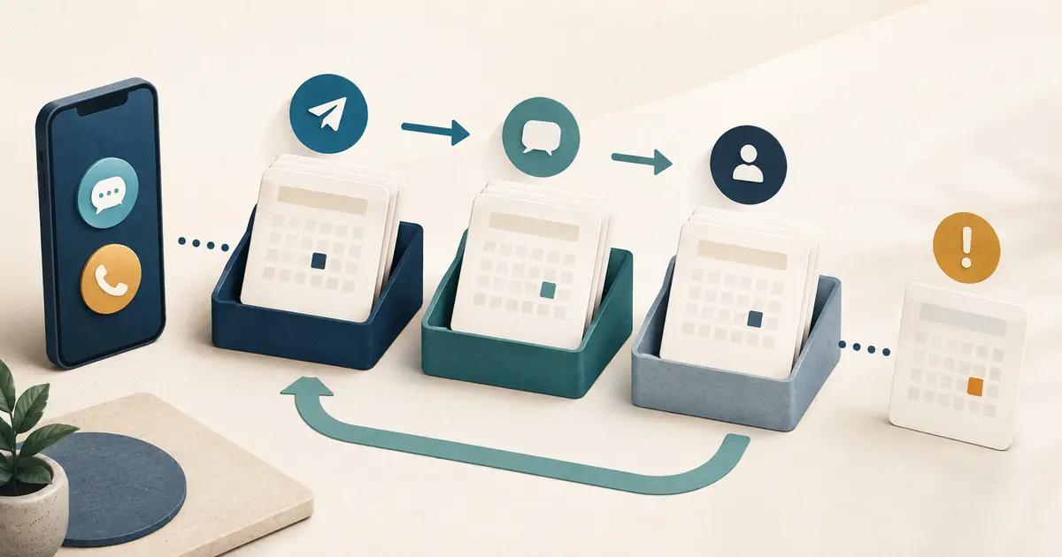 Dental office manager maps reminder consent, delivery, patient reply, confirmation, exception handling, and staff follow-up around an appointment calendar.