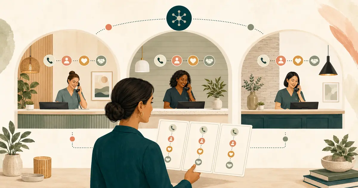 Three dental locations follow one shared call framework while keeping separate local facts, owners, and escalation paths.